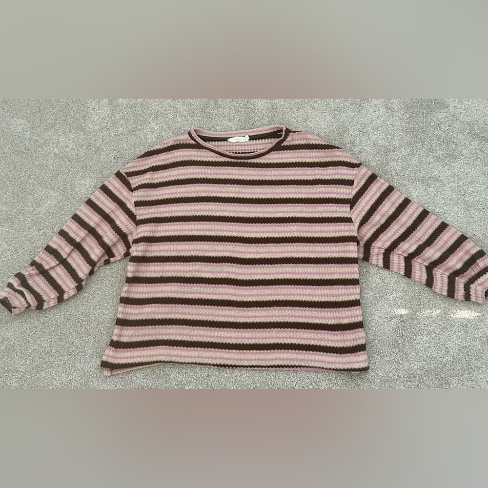 Lush Pink & Brown Striped Knit Sweater | Cozy Retro Aesthetic | Size XS